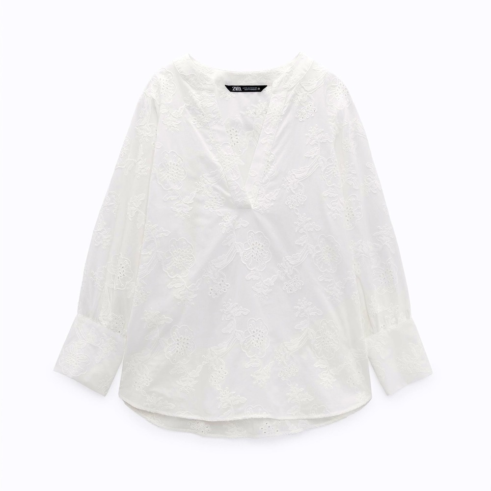 NWT ZARA SZ L EMBROIDERED EYELET OVERSIZED BLOUSE